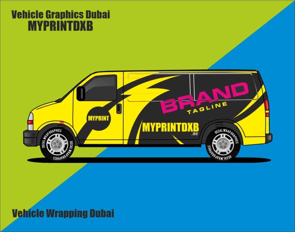 Delivery van graphics Dubai Corporate fleet branding UAE Truck graphics and decals Dubai Food truck wrap design Dubai Taxi branding stickers UAE